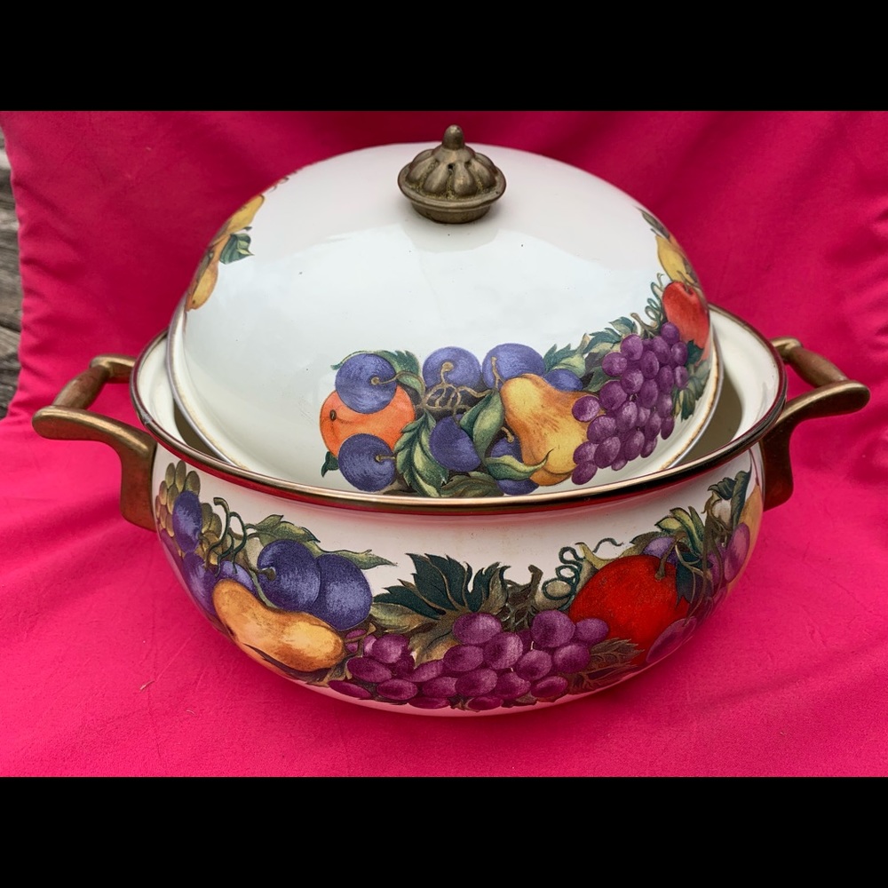 Antique Dutch Oven Fruit Pot with Brass Handles